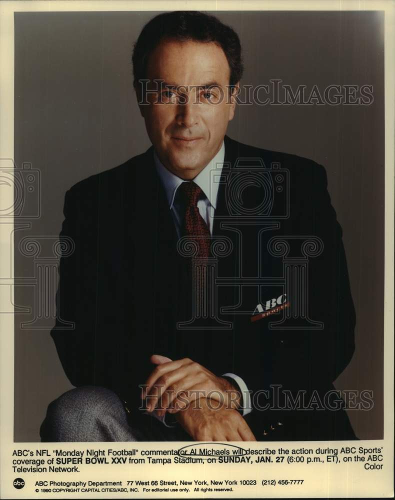 1990 Press Photo ABC&#39;s NFL &quot;Monday Night Football&quot; commentator Al Michaels- Historic Images