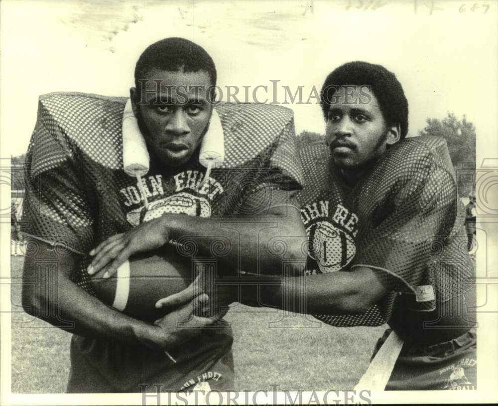 1980 Press Photo Football - Tyrone Mitchell with Teammate of John Ehret- Historic Images