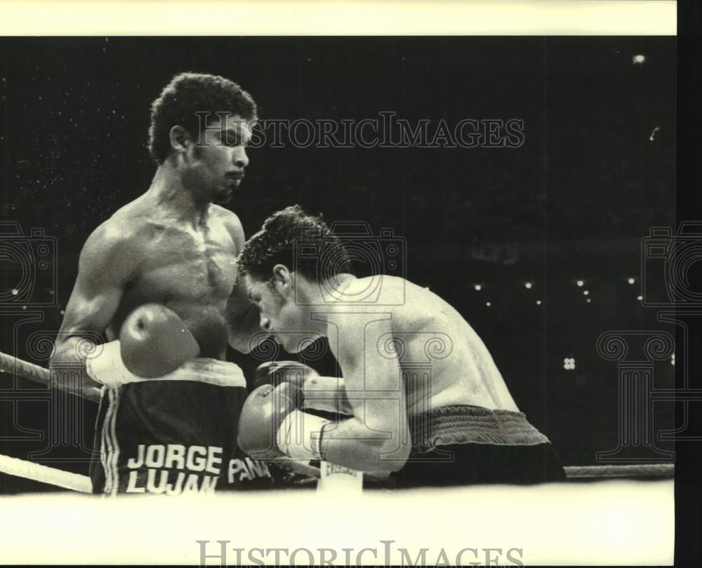 1978 Press Photo Boxer Jorge Lujan is about to strike opponent with right hook- Historic Images