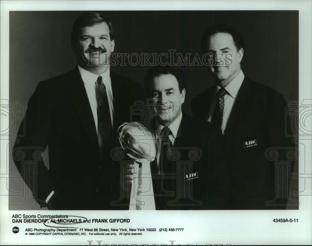 1991 Press Photo ABC Sports announcers Dan Dierdorf, Al Michaels, Frank Gifford- Historic Images