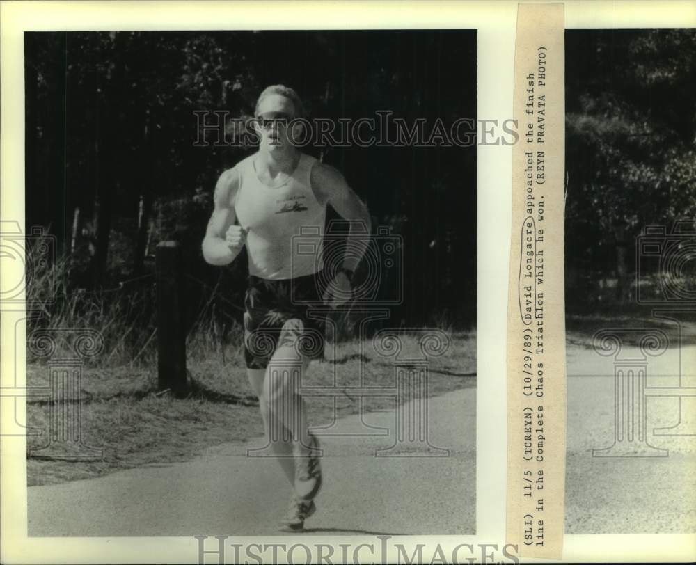 1989 Press Photo Complete Chaos Triathlon winner David Longacre - nos24426- Historic Images