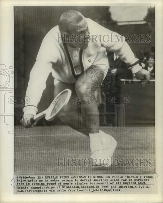 1964 Press Photo Russian tennis player Tomas Lejus plays Wimbledon - nos24483- Historic Images