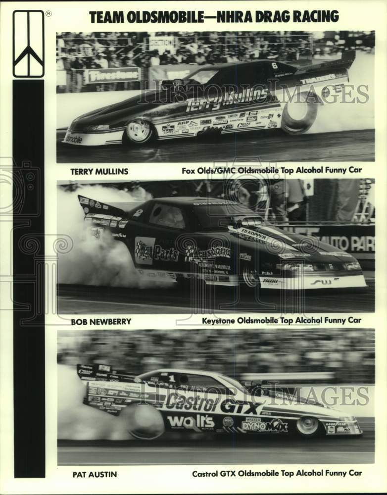 1984 Press Photo Three Promo photos of Team Oldsmobile - NHRA Drag Racing cars- Historic Images