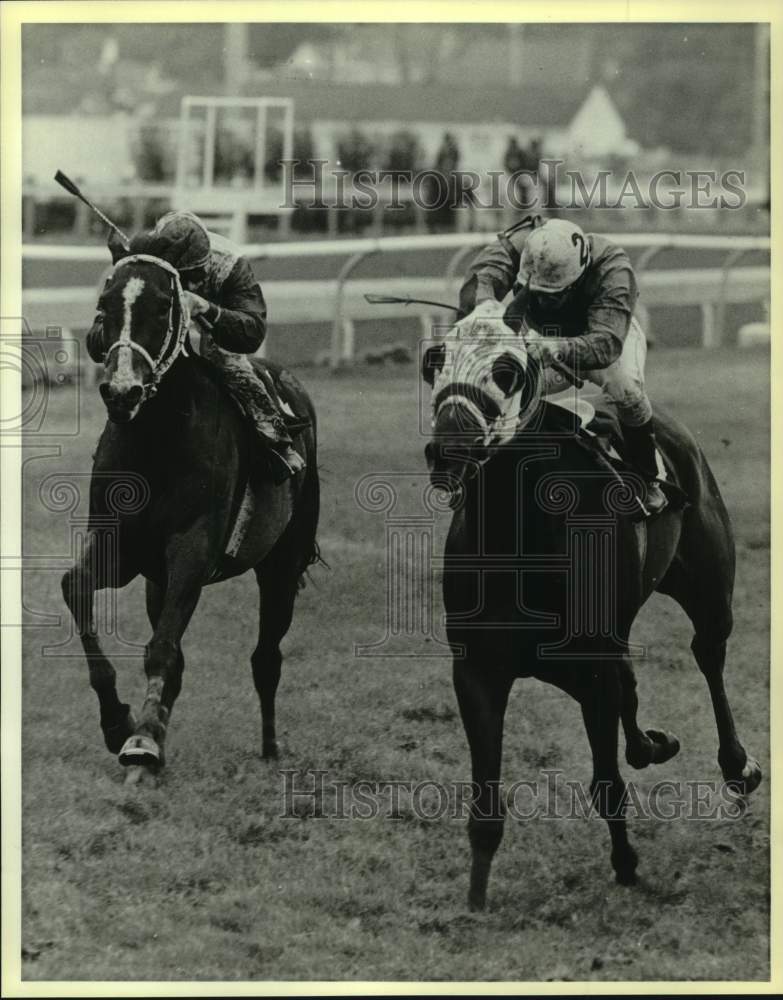 1987 Press Photo Race horse #2 Big Eye Joe beats Smokin&#39; Jet by one length- Historic Images