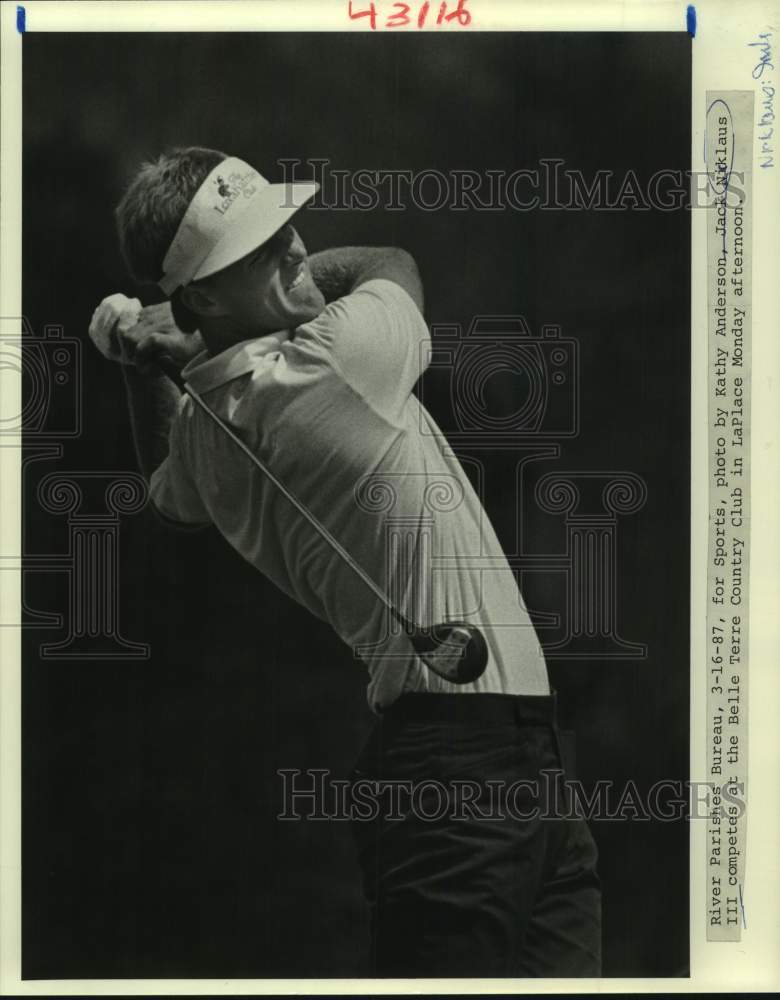 1987 Press Photo Golfer Jack Nicklaus III watches his tee shot at Belle Terre CC- Historic Images