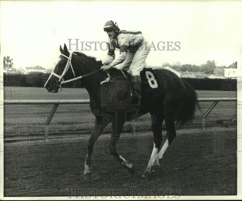 1975 Press Photo Horse Racing - Racehorse Rattling Fool with Unidentified Jockey- Historic Images