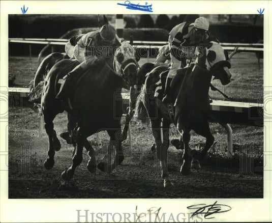 1983 Press Photo Race horse Found Pearl Harbor tries to hold off Balboa Native- Historic Images