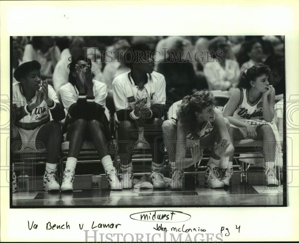 1991 Press Photo Basketball - Women&#39;s Virginia Bench During Game - nos25792- Historic Images