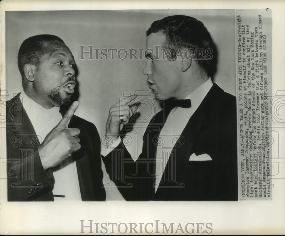 1960 Press Photo Boxing champions Ingemar Johansson and Archie Moore - nos25829- Historic Images