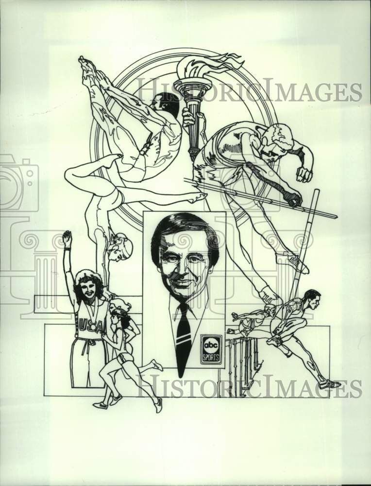 1984 Press Photo Artists sketch of ABC broadcaster Jim McKay, Olympic Host- Historic Images
