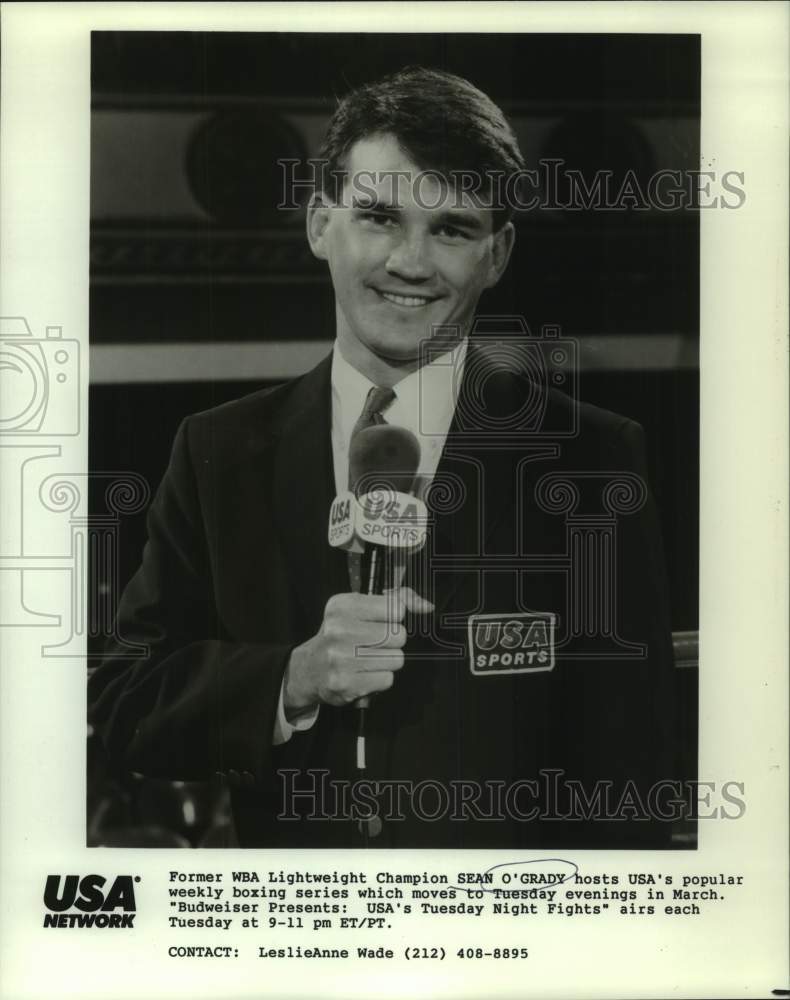 1990 Press Photo Former boxing champion Sean O&#39;Grady hosts USA Network&#39;s fights- Historic Images