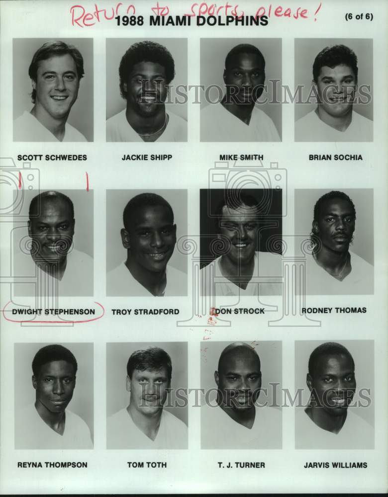 1988 Press Photo Miami Dolphins football head shots - nos26372- Historic Images