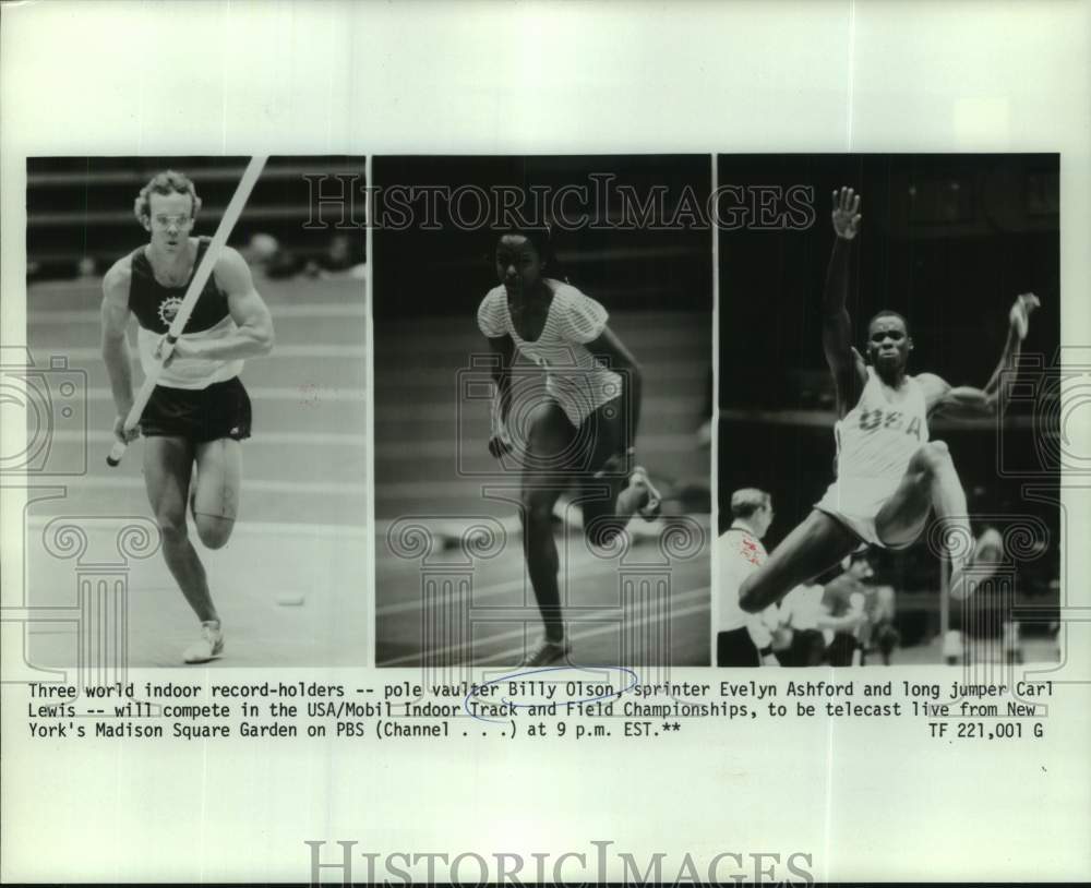 1983 Press Photo Promo photos for USA/Mobil Indoor Track and Field event in NY- Historic Images