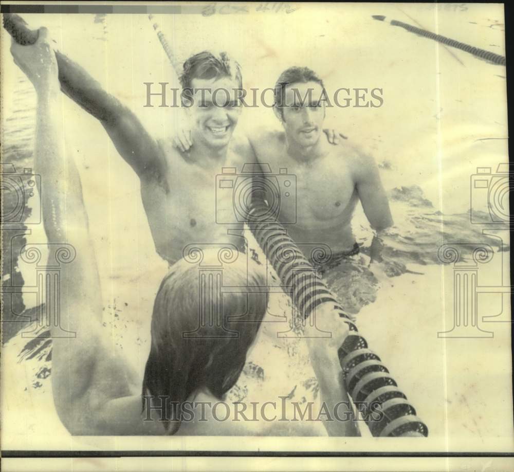 1974 Press Photo Swimmer John Naber smiles after beating Roland Matthes in meet- Historic Images