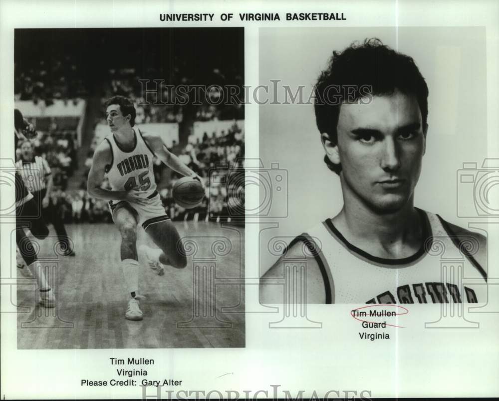 1985 Press Photo 2 photos of University of Virginia basketball guard Tim Mullen- Historic Images