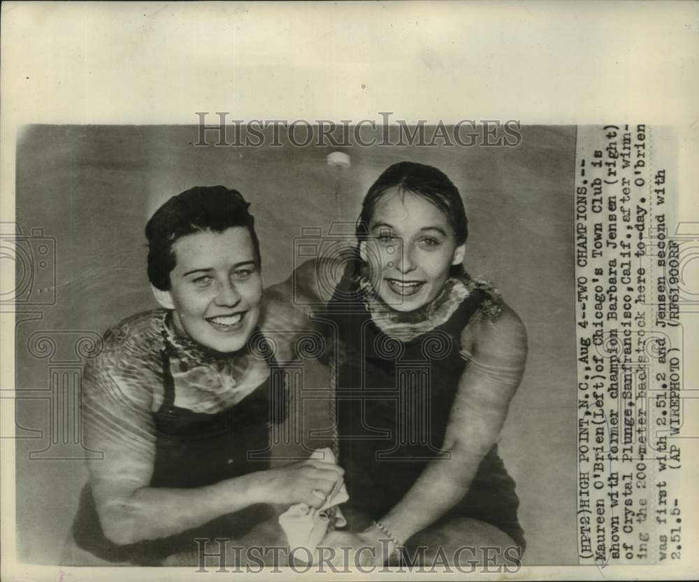 Press Photo Champion swimmers Maureen O&#39;Brien and Barbara Jensen - nos27034- Historic Images