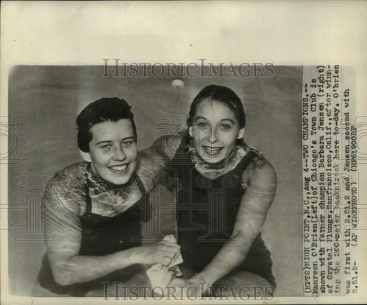Press Photo Champion swimmers Maureen O'Brien and Barbara Jensen - nos27034- Historic Images