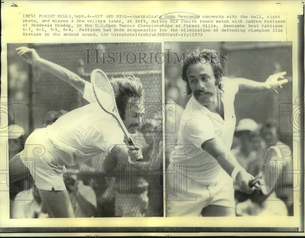 1973 Press Photo Two photos of tennis player John Newcombe at the US Open in NY- Historic Images