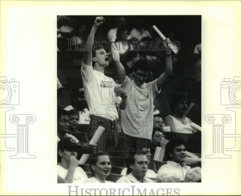 Press Photo New Orleans Night Arena football fans stand and cheer during a game- Historic Images