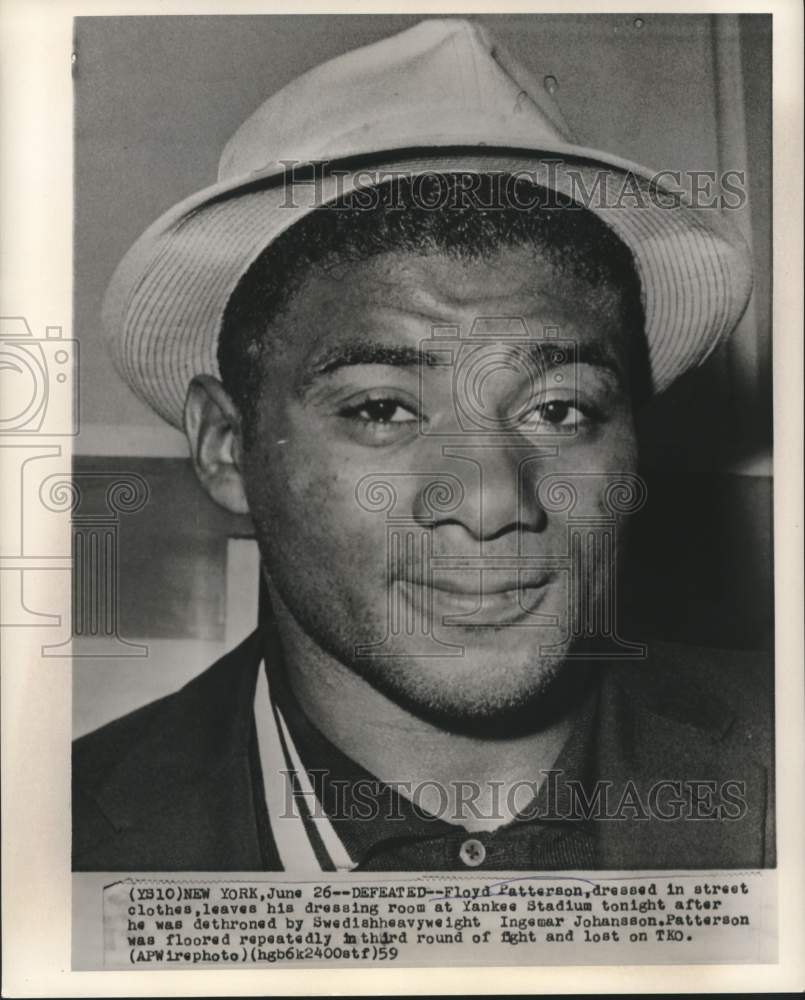 1959 Press Photo Boxer Floyd Patterson, wearing street clothes, after losing- Historic Images