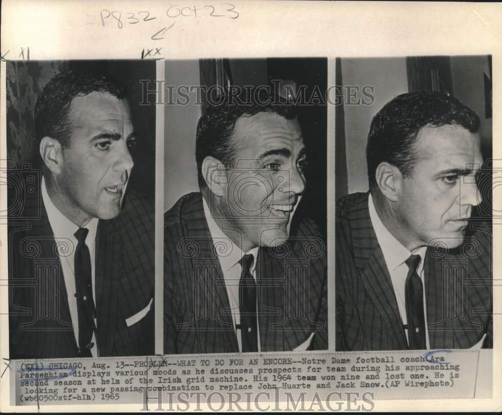 1965 Press Photo 3 photos of Notre Dame football coach Ara Parseghian in Chicago- Historic Images