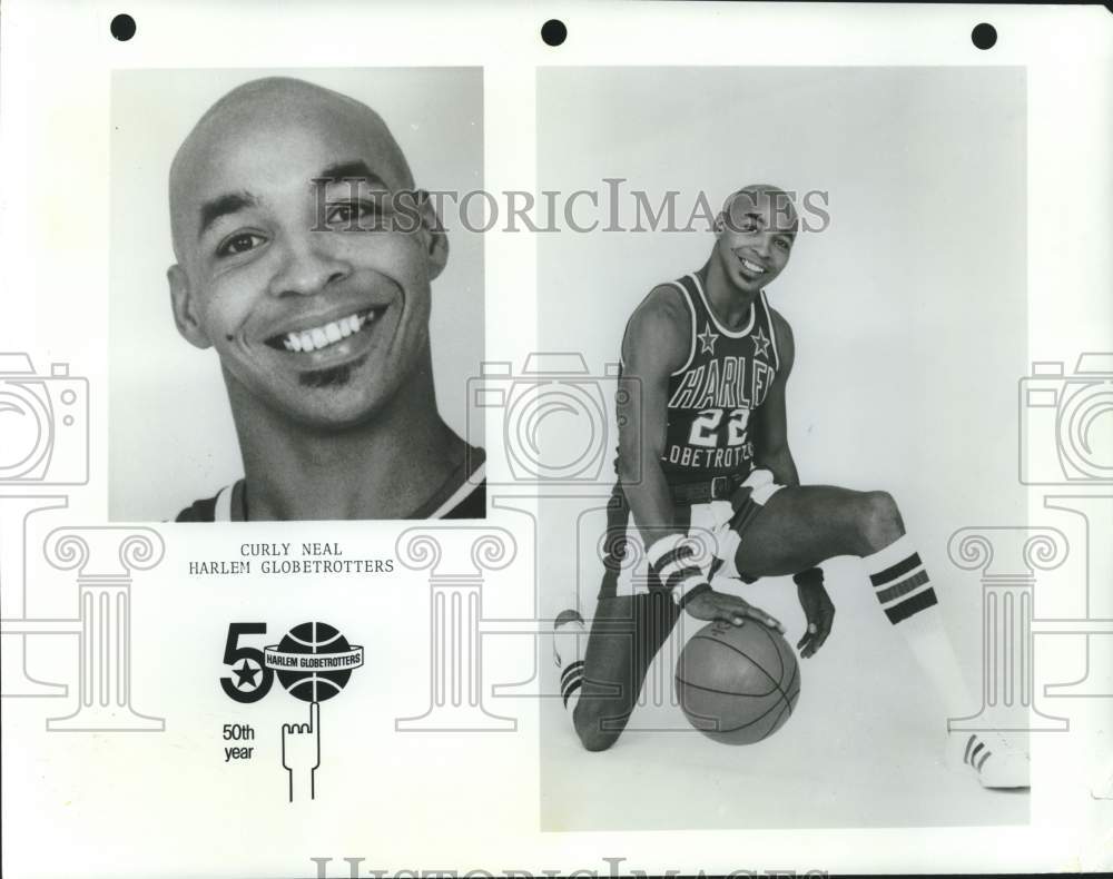 1976 Press Photo Two photos of Harlem Globetrotters basketball player Curly Neal- Historic Images