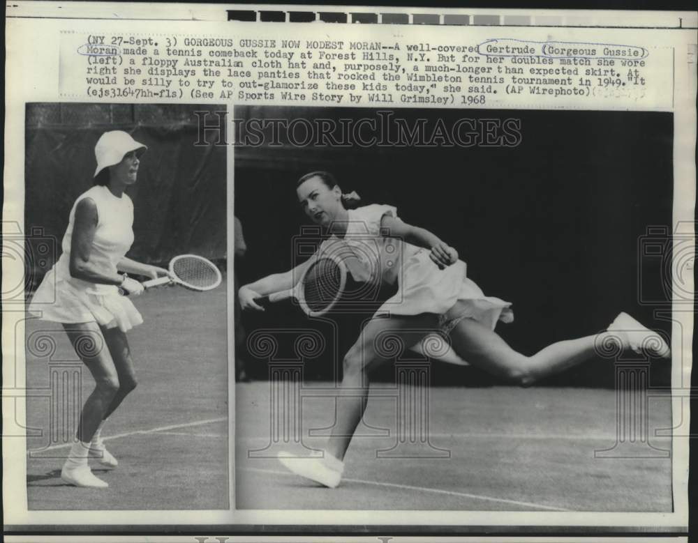 1968 Press Photo Tennis star Gussie Moran at the U.S. Open - nos28572- Historic Images