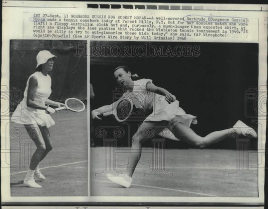 1968 Press Photo Tennis star Gussie Moran at the U.S. Open - nos28572- Historic Images