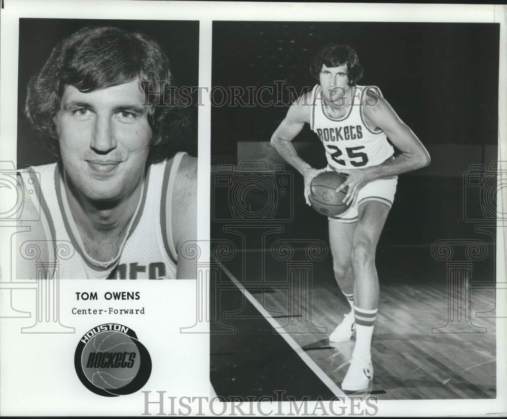 1977 Press Photo Two photos of Houston Rockets basketball center Tom Owens- Historic Images