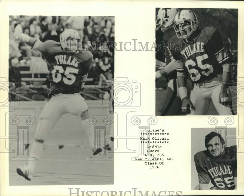 1976 Press Photo Three photos of Tulane football player Mark Olivari - nos28638- Historic Images