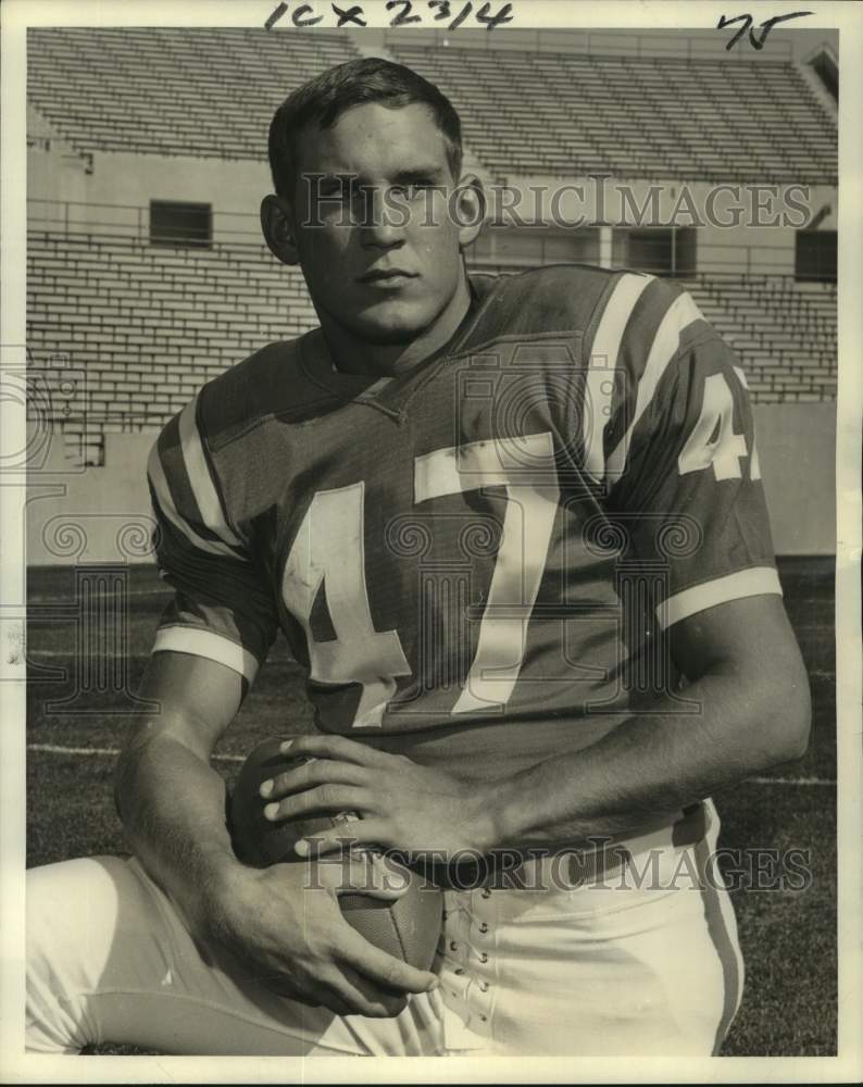 1967 Press Photo Air Force Academy football player Neal Starkey poses with ball- Historic Images