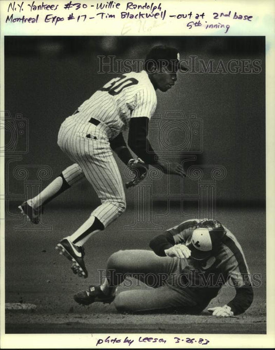 1983 Press Photo Baseball NY Yankees Willie Randolph & Montreal's Tim Blackwell- Historic Images