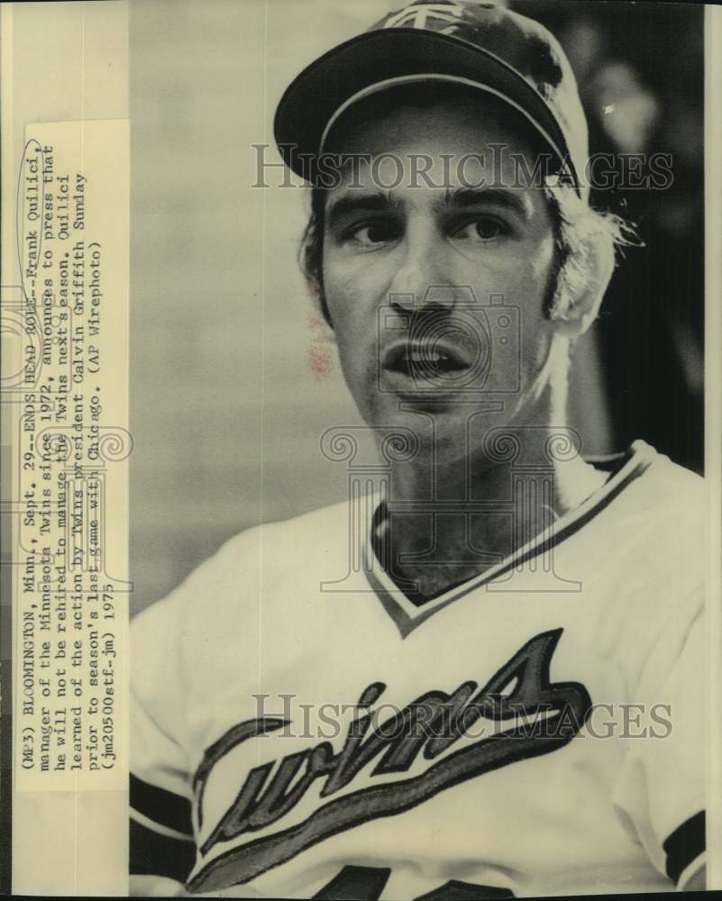 1975 Press Photo Minnesota Twins Mgr. Frank Quilici Announces He Was Not Rehired- Historic Images