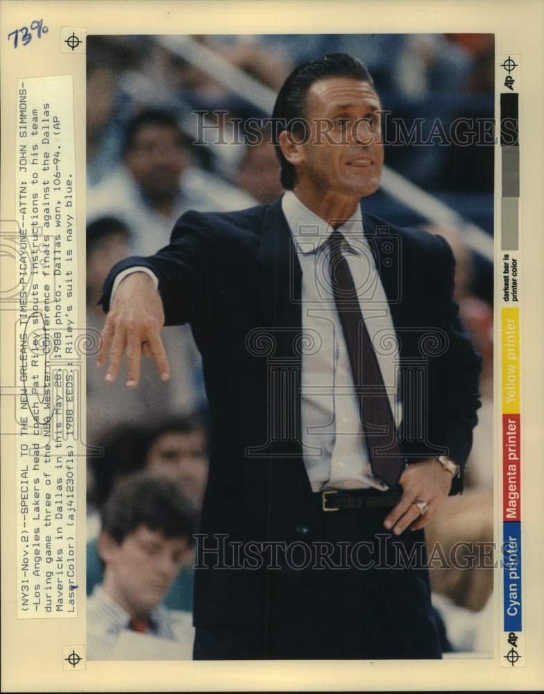 1988 Press Photo Los Angeles Lakers basketball Pat Riley - nos29335- Historic Images