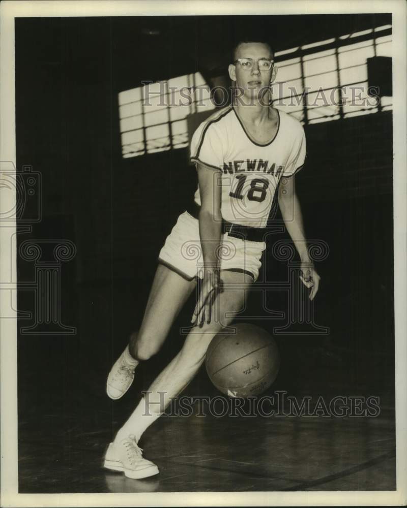 Press Photo Newman basketball player George Owen dribbles the ball on the court- Historic Images