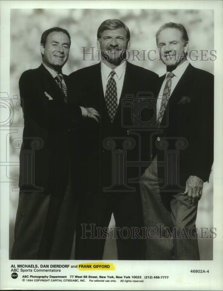 1994 Press Photo ABC Sports announcers Al Michaels, Dan Dierdorf, Frank Gifford- Historic Images