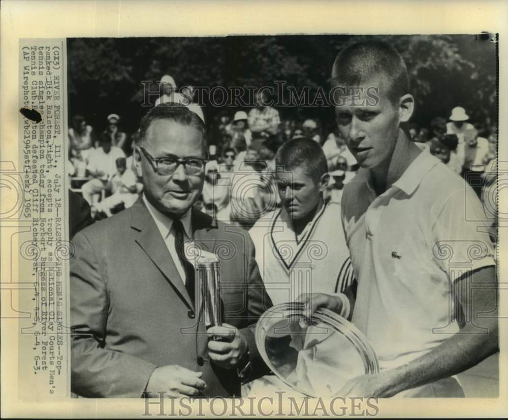 1965 Press Photo Tennis - Dick Ralston Wins Singles, Awarded by Norbert Burgess- Historic Images