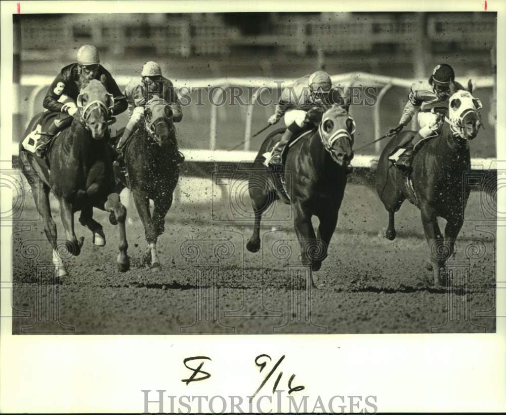 1988 Press Photo Quarter horses race to finish line at the Fair Grounds in NO- Historic Images