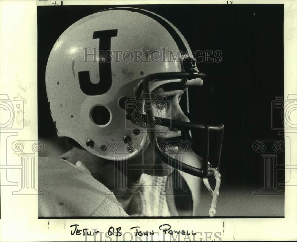 1981 Press Photo Close-up of Jesuit football quarterback John Powell with helmet- Historic Images