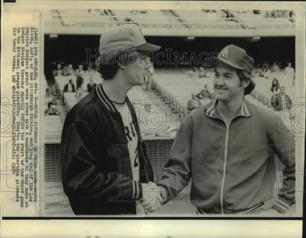 1974 Press Photo Pittsburgh Pirates baseball player Bruce Kison &amp; LA&#39;s Doug Rau- Historic Images