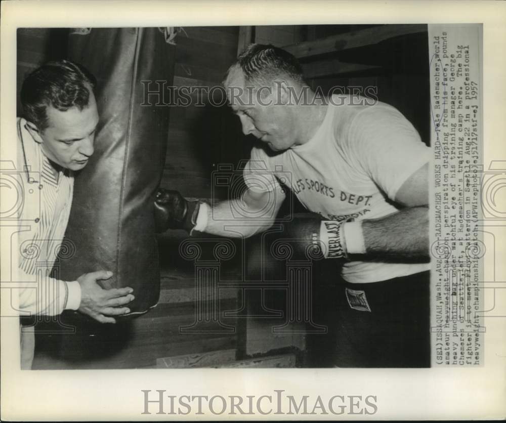 1957 Press Photo Boxer Pete Rademacher and trainer George Chemeres - nos29941- Historic Images