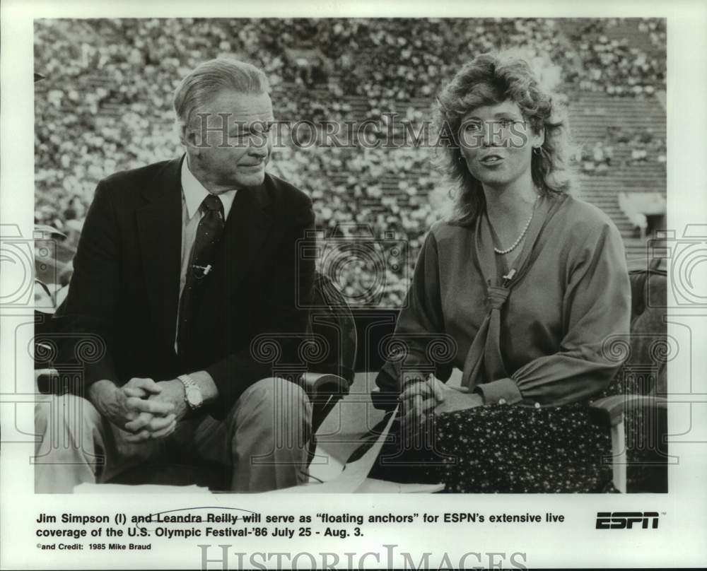 1986 Press Photo ESPN sportscasters Jim Simpson and Leandra Reilly - nos30032- Historic Images