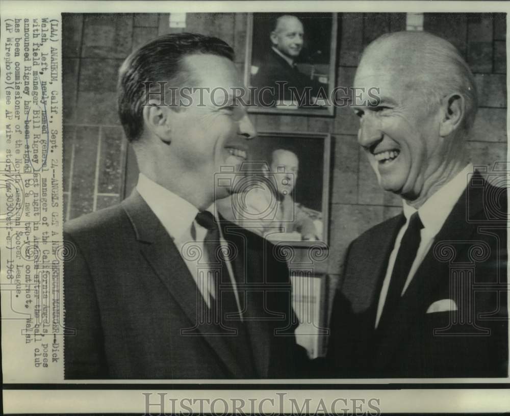 1968 Press Photo California Angels baseball manager Bill Rigney &amp; new GM Walsh- Historic Images