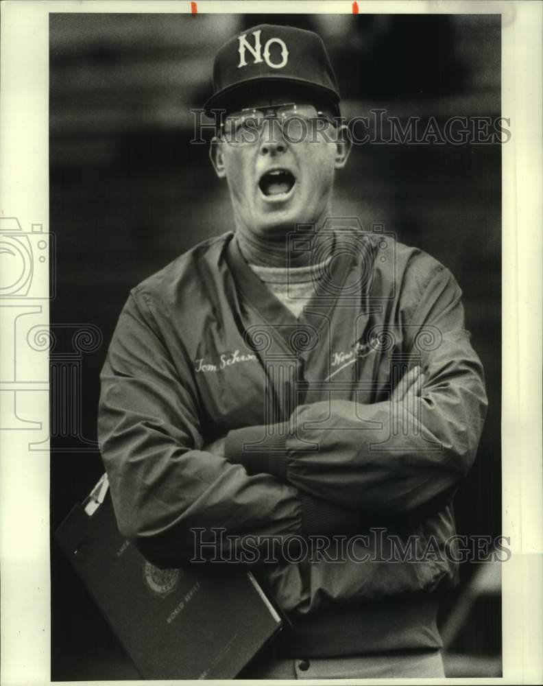 1988 Press Photo University of New Orleans baseball coach Tom Schwaner yelling- Historic Images