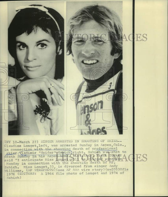 1964 Press Photo Skiing - Vladimir Spider Sabich & Claudine Longet, who shot him- Historic Images