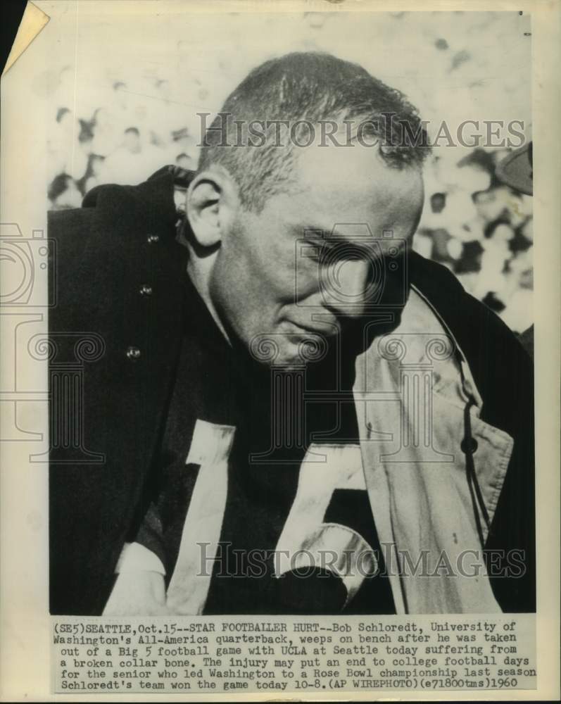 1960 Press Photo Washington football quarterback Bob Schloredt cries in game- Historic Images