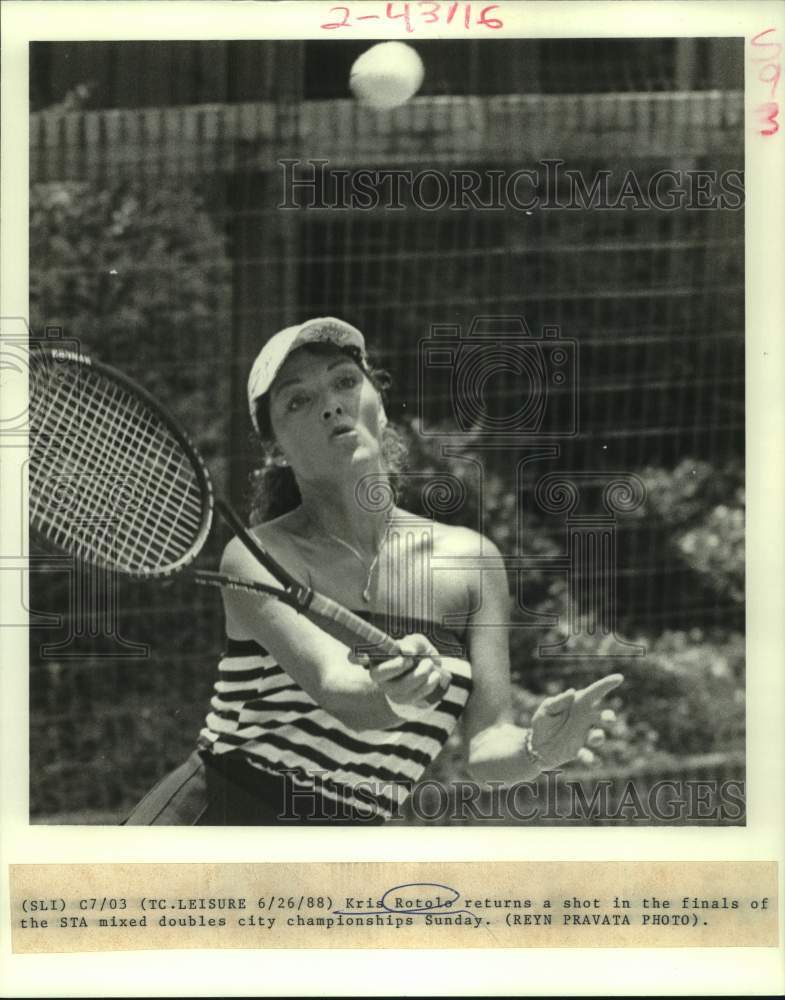 1988 Press Photo Tennis player Kris Rotole returns a shot in finals of the STA- Historic Images