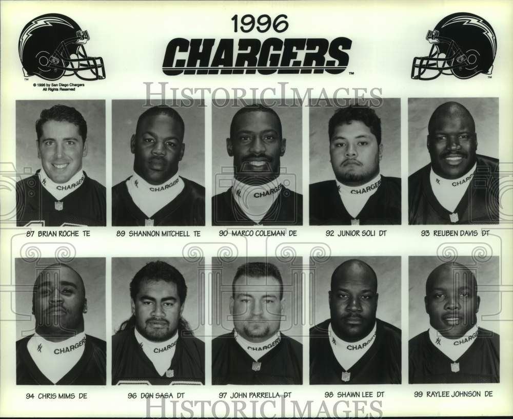 1996 Press Photo San Diege Chargers football head shots - nos31047- Historic Images