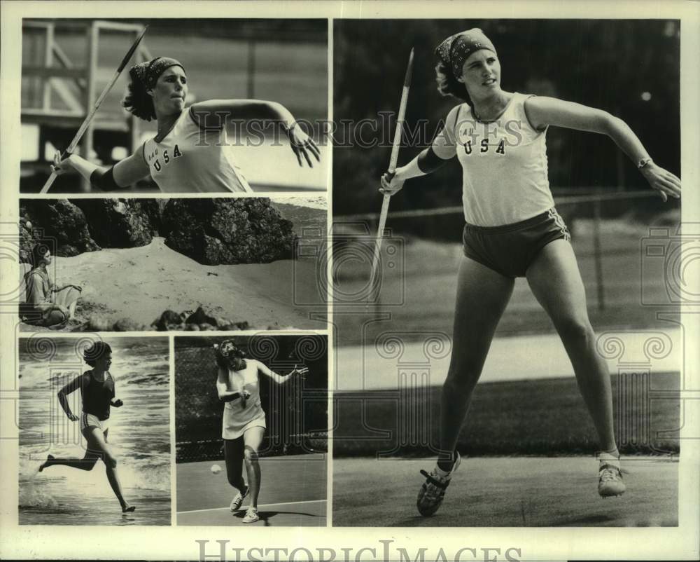 1976 Press Photo 5 photos of javelin thrower Kathy Schmidt training &amp; throwing- Historic Images