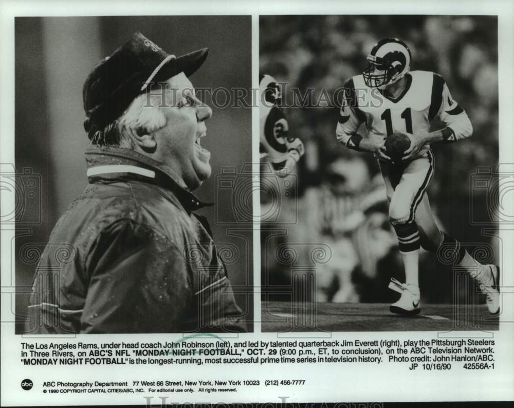 1990 Press Photo Los Angeles Rams football John Robinson and Jim Everett- Historic Images